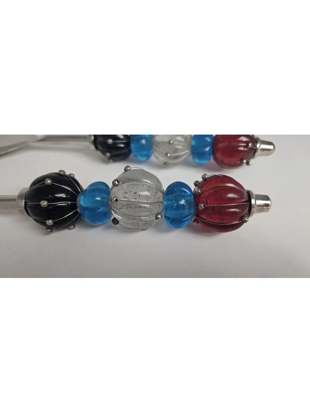 2 Piece Stainless Steel Salad Servers Set Glass Bead Handles Made In India